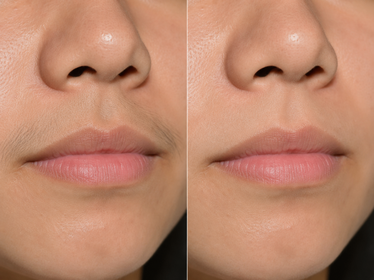 Laser hair removal before and after for upper lip